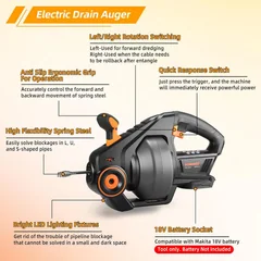DOMINOX CDC501 18V Electric Drain Auger, Tool Only, thumbnail 6
