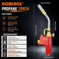 DOMINOX DM-022 Trigger-Start Propane Torch, Red, thumbnail 5